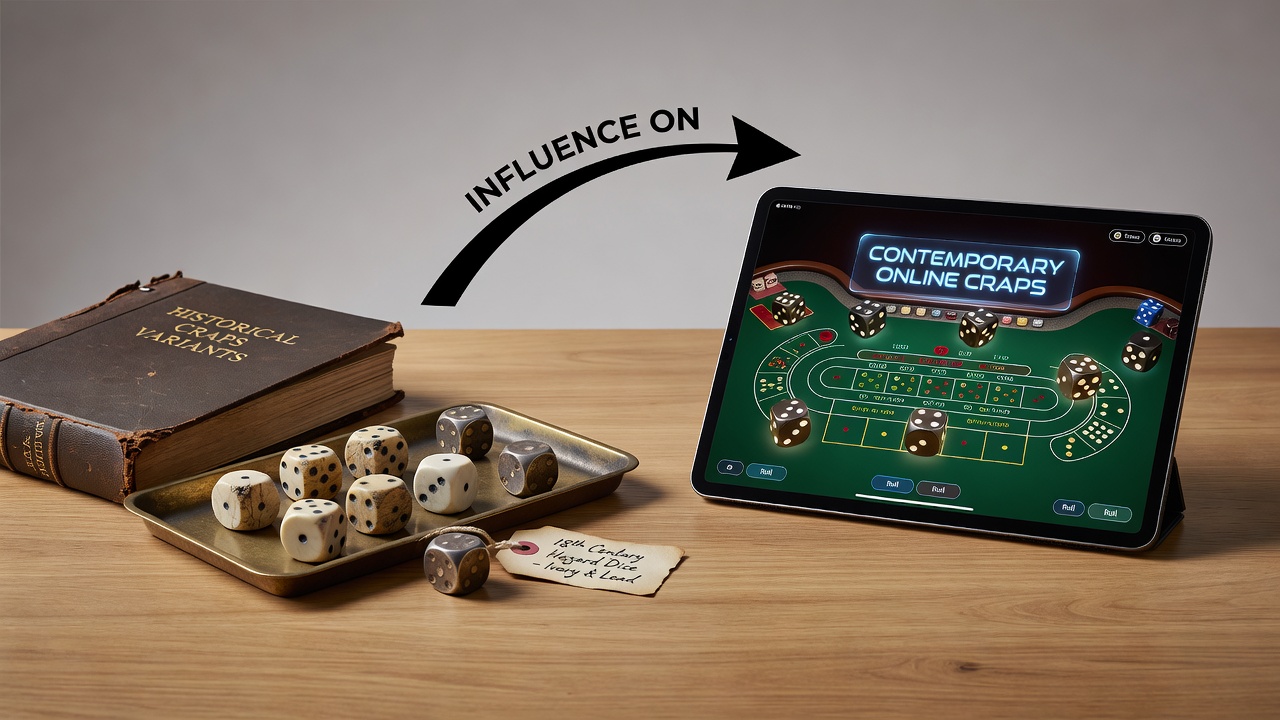 Side-by-side comparison of antique craps tables and current online casino interfaces showing rule continuity