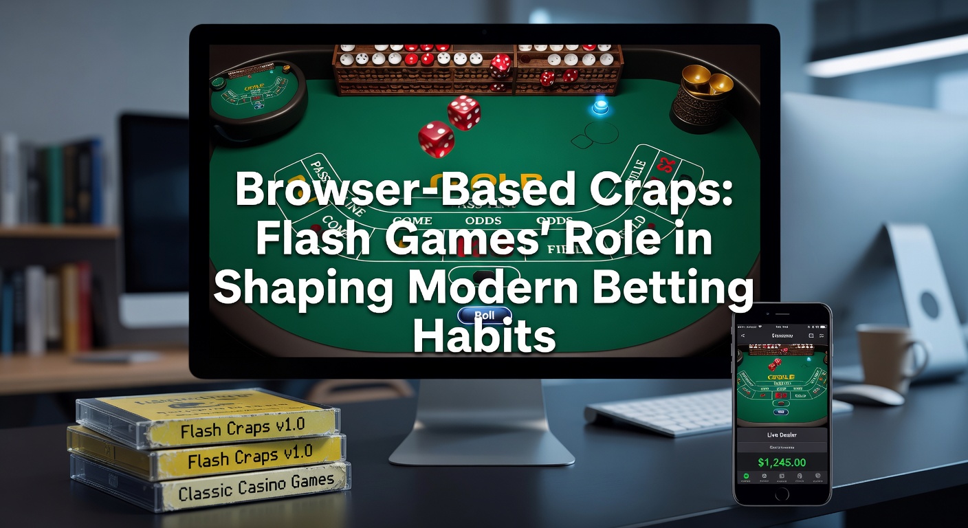 Vintage screenshot of a Flash-based craps game running directly in a web browser, dice rolling on a green felt table with animated chips stacking up