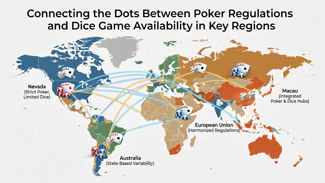 Map highlighting jurisdictions where poker regulations have influenced dice game licensing timelines