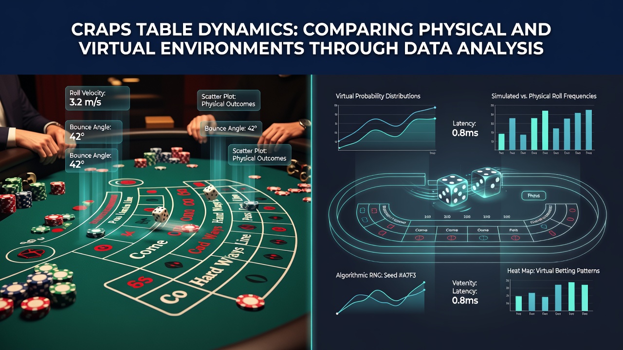 Data charts comparing roll frequency and outcome distribution between physical and virtual craps environments