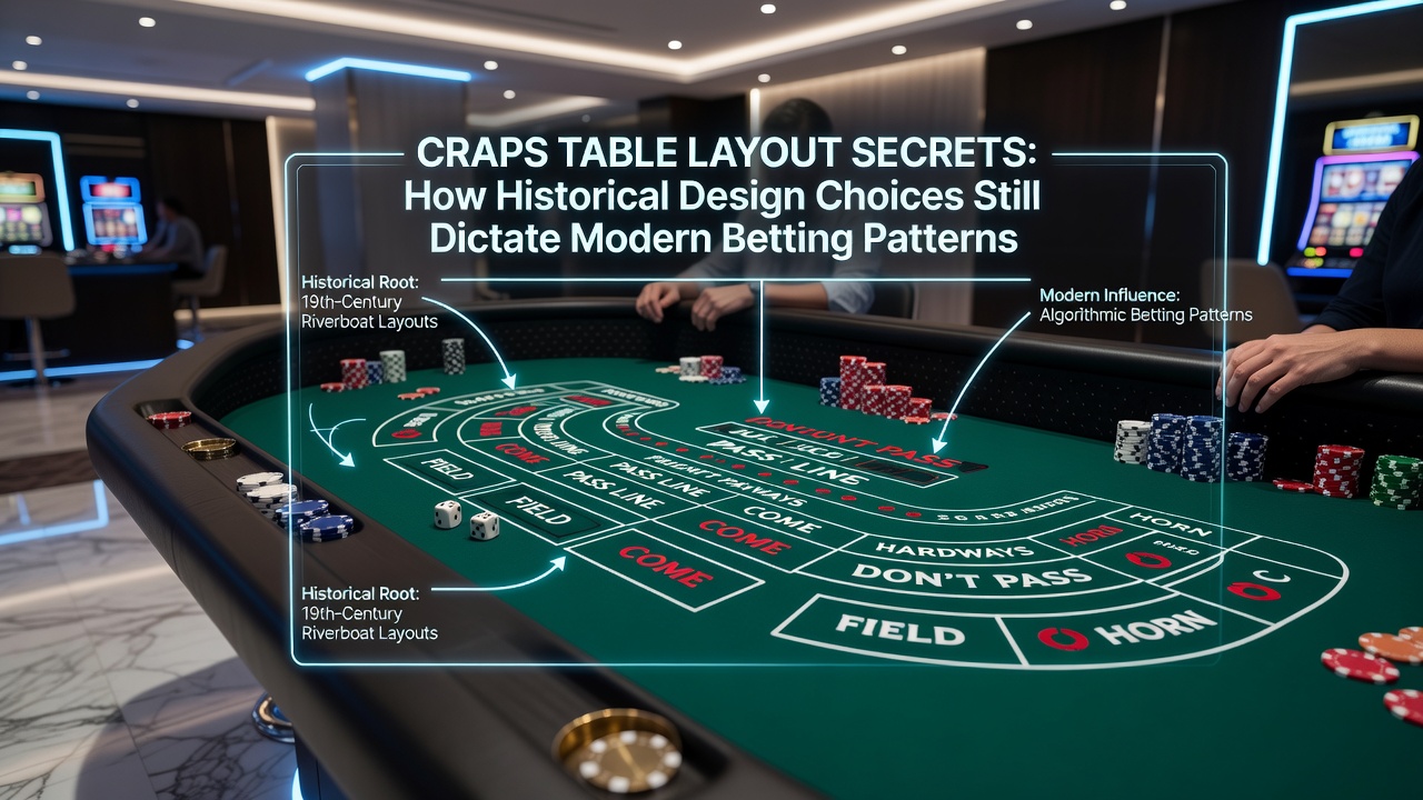 Modern craps table close-up highlighting persistent layout zones and player positioning