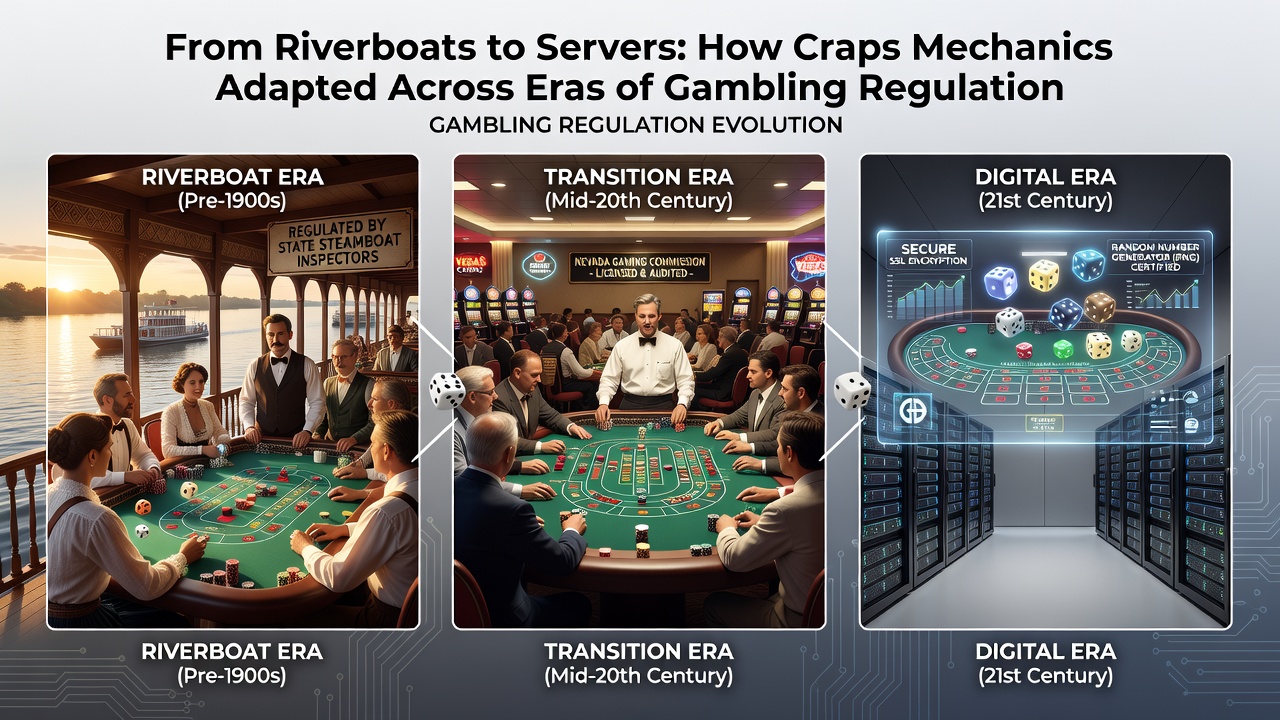 Modern online craps interface showing digital table and regulatory compliance badges
