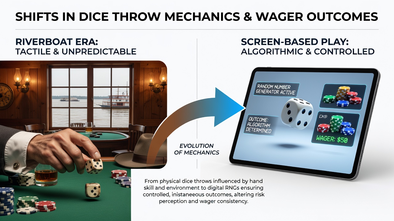 Close-up of digital craps screen displaying virtual dice during an active round