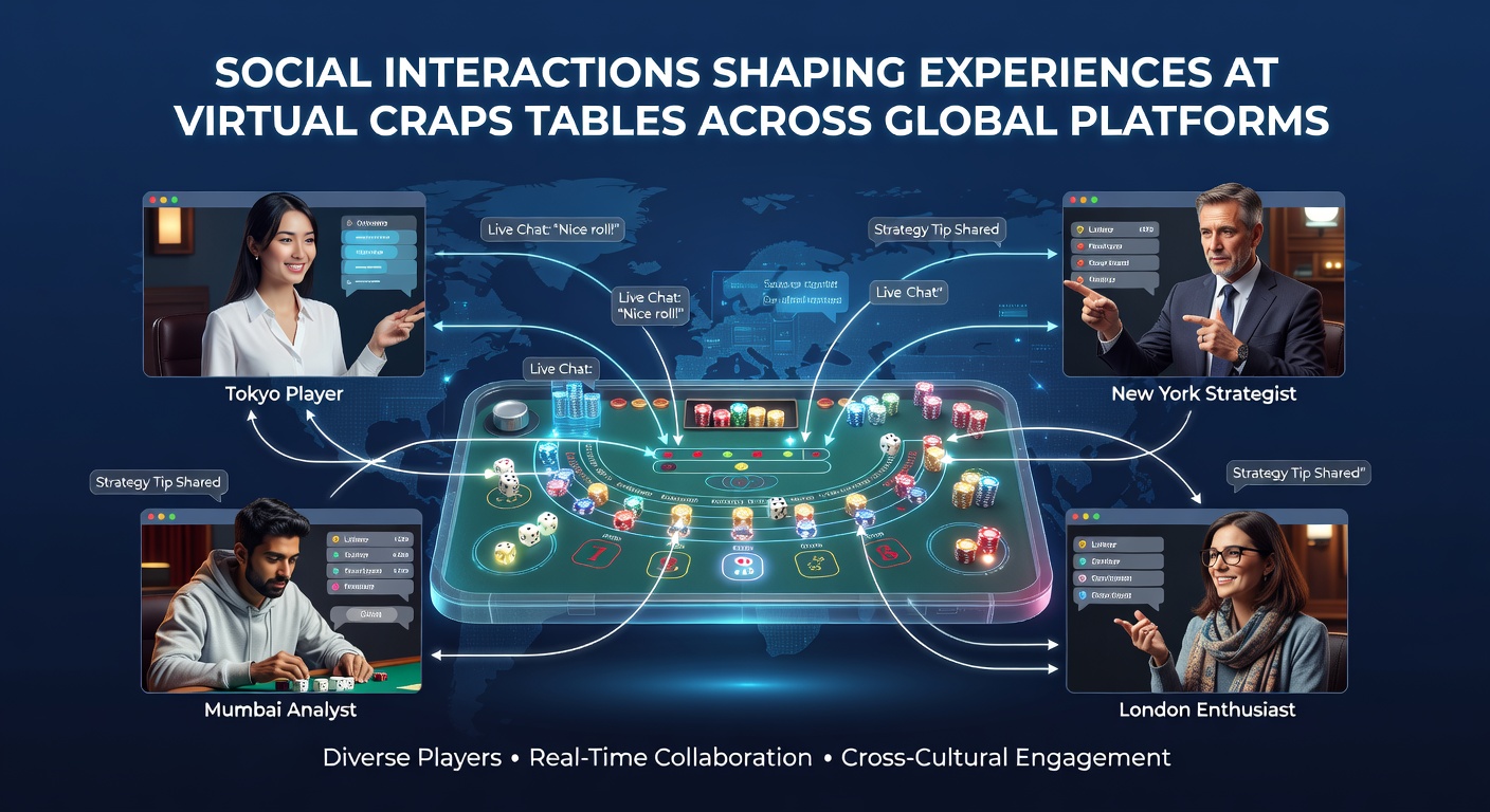 Diverse group of virtual players using avatars and chat during a multi-table craps session on a global platform